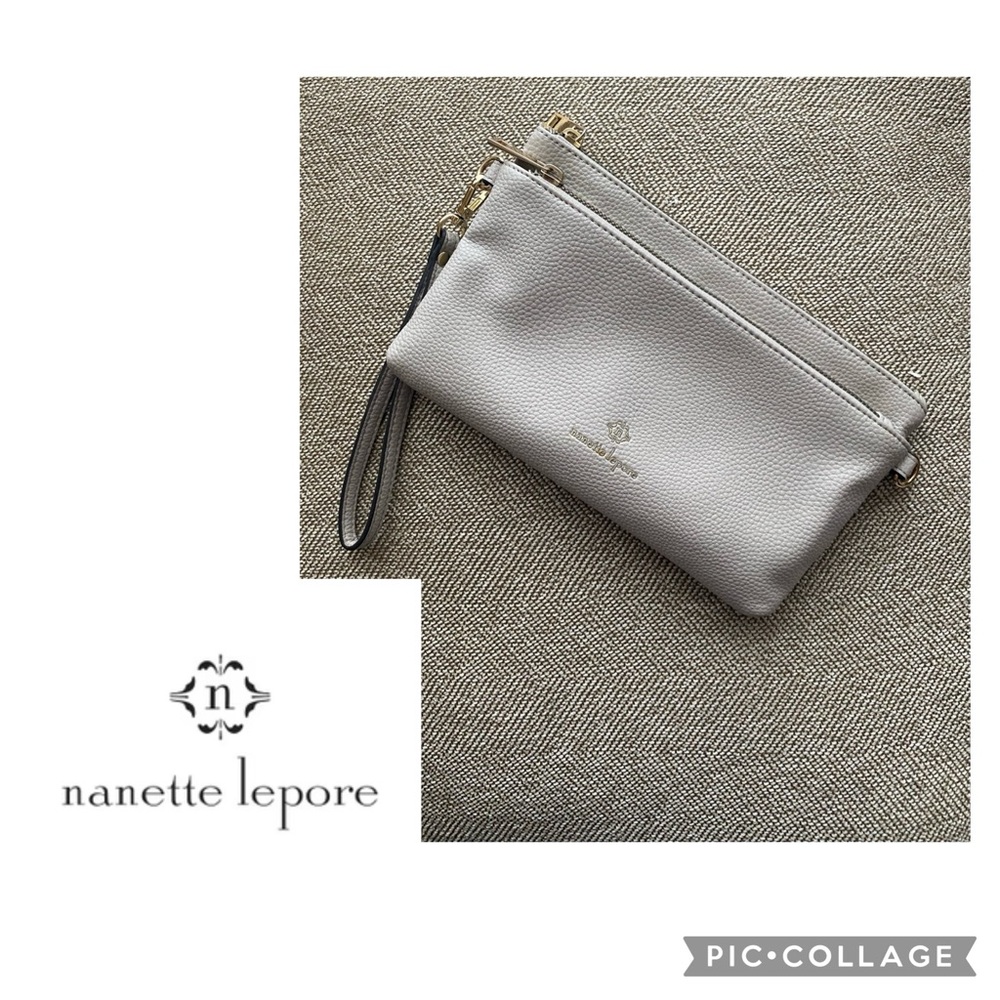 Nanette Lepore Wristlet Zipper Pouch. Lt. Beige. 9 1/2 Wide in.X 5 1/2 in. Tall.